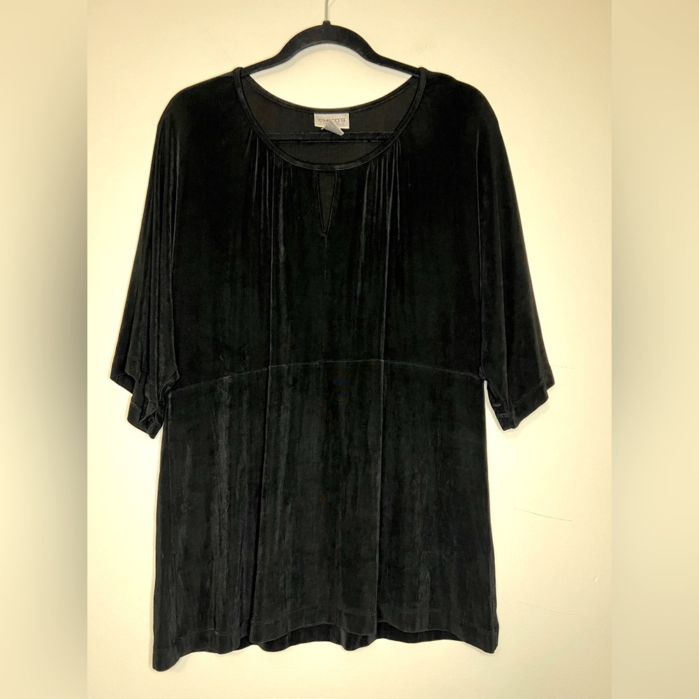 Chico’s Travelers Black Velvet Tunic Top Size 3 L/XL‎ Stretchy